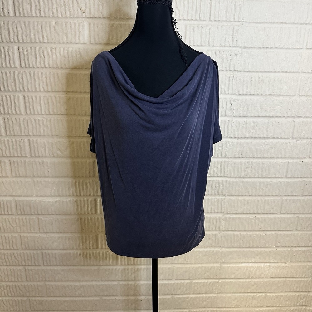 By Anthropologie‎ Deep Purple Cowl Neck Blouse Cold Shoulder Sz XS Formal Modal